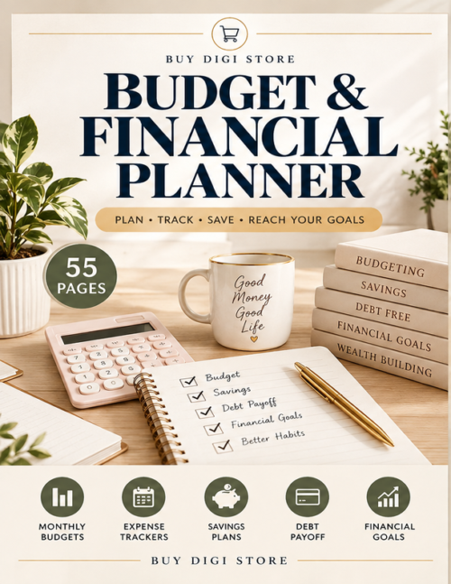 Budget & Financial Planner – 55-Page Budgeting, Savings & Debt Management Workbook