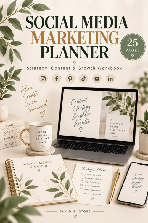 Social Media Marketing Planner – 25-Page Strategy, Content & Growth Workbook