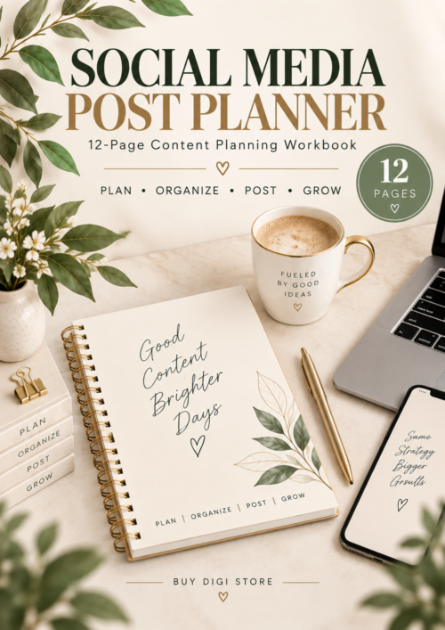 Social Media Post Planner – 12-Page Content Planning & Goal-Setting Workbook